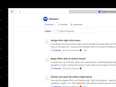 Updated Navbar on Hellonext.co app feedback feedback management menubar minimal navigation