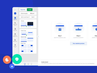 Cookieyes Dashboard. admin dashboard admin panel bootstrap 4 color palette cookie cookies cookieyes design graph layout notification product saas app saas design typography ui userinterface ux webapp wizard