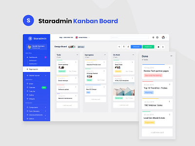 Staradmin Kanban board admin dashboard admin panel boards bootstrap 4 cards chart clean drag n drop graph interaction kanban profile project team todolist typography ui ux webapp workflow