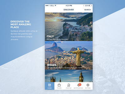 Travel UI amazing app brazil destination discover home italy mobile popular tour travel zayeem