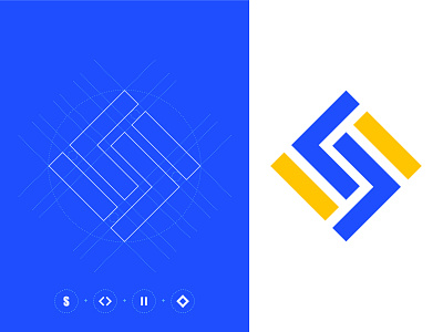 Logo S arrow blue futuristic logo pillars s square yellow zayeem