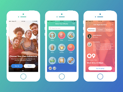 Affynity Iphone Screens adventure affynity app icon friends sign in ui ux