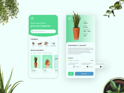 Decorative plant mobile app concept 🌿 app clean debut decorative design ecommerce figma flat green home ios minimal mobile nature plant shop sketch ui ux xd
