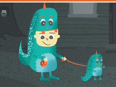 Kaitlindenig Happyoctober2 blue childrens illustration costumes gray green halloween monsters october orange pumpkin teal