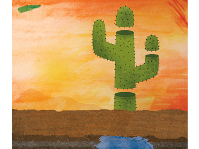 Mariela In The Desert blue cactus desert dirt green ground orange painting texture theatre