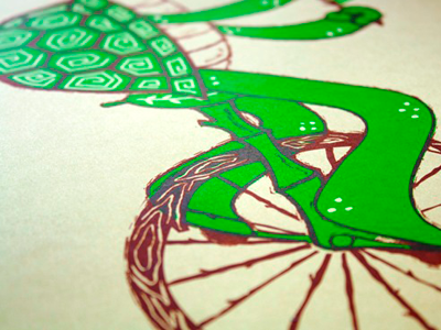 I am a Turtle Ya Ya artcrank bamboo brown green illustration screenprint turtle unicycle wood