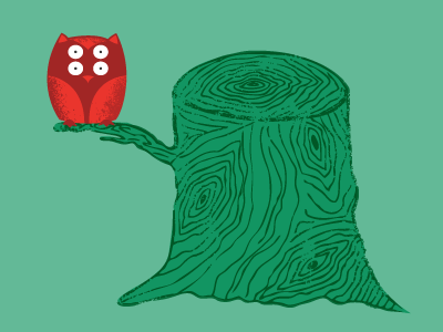 Owl green illustration log owl red texture woodgrain