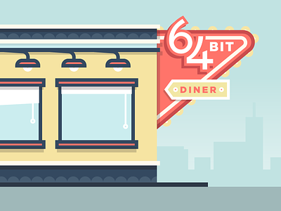64 Bit Diner architecture building diner flat illustration sign vector