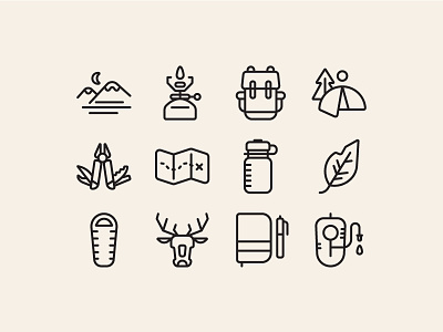 Backpacking backpack backpacking camp camping flat icons illustration line minimal nature outdoors