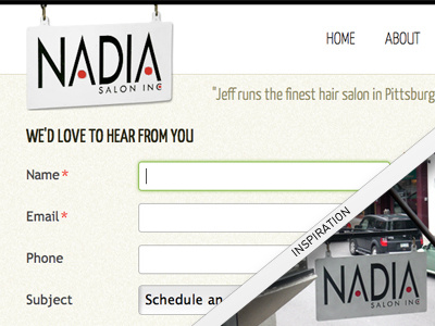 Nadia Salon Inc contact form salon sign