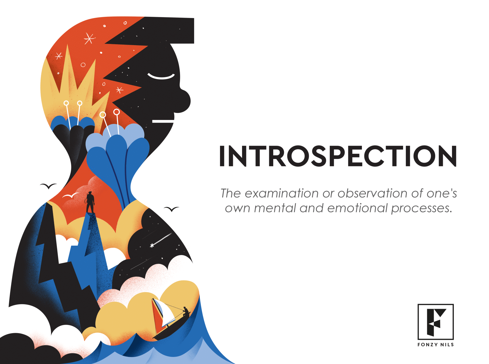 Introspection art branding characters design drawing editorial fonzynils illustration illustrator magazine