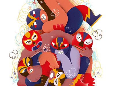 Luchadores app characters drawing editorial fonzynils illustration magazine wrestling