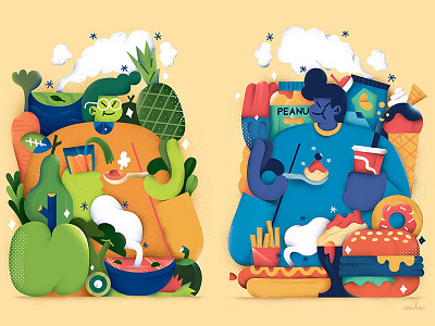 Food vs Food art characters fonzynils food fricote illustration magazine