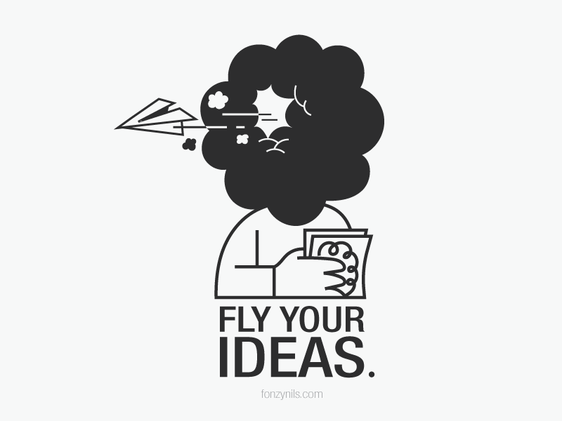 Fly Your Ideas black characterdesign design drawing fonzynils fonzynilsnotes graphic icons illustration messages minimal nocolors sharing