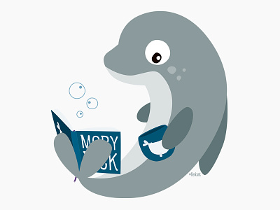 Mel the reading dolphin book character design dolphin illustration moby dick reading