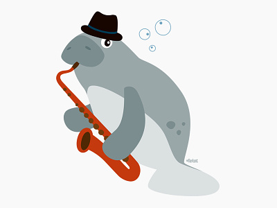 Herb the saxophone-playing manatee character design illustration manatee saxophone