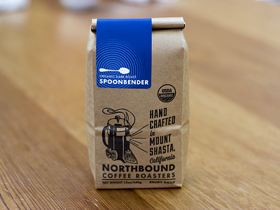 Spoonbender Packaging brown coffee kraft label northbound coffee roasters packaging spoonbender type typography