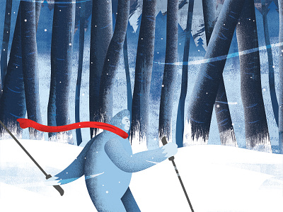 Skiing Yeti WIP brush illustration ski snow texture trees winter yeti