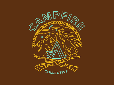 Campfire Collective camp fire illustration line mountains tent typography
