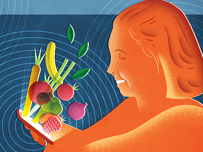 Edible Magazine Illustration editorial illustration magazine phone texture vegetables woman