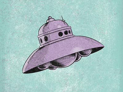 UFO alien brush flying saucer halftone illustration ink texture ufo