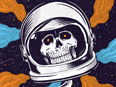 RIP astronaut brush death halftone illustration ink skull space texture