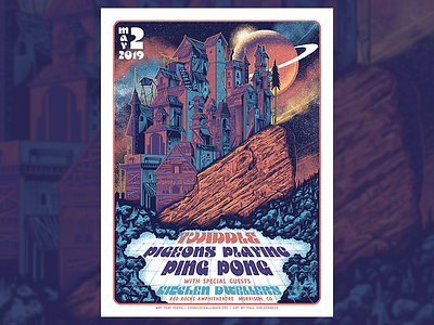 Twiddle, Pigeons Playing Ping Pong Red Rocks Gigposter gigposter illustration poster screenprint typography