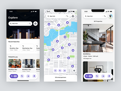 Real Estate App Ui Design - Inpin App home home finding home on map home search hotel booking list view listing map map view matching platform real estate