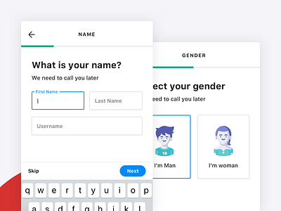 Xbody | Filling Name / Select Gender complete form field gender login name process profile sex signup skip steps ui ux