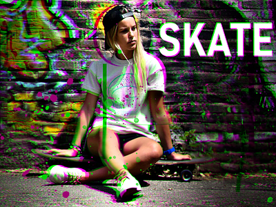 Skate Glitch Art - Green / Magenta