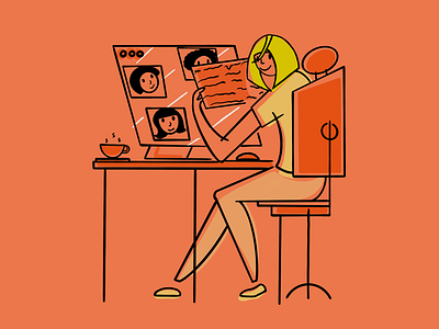 Working from home 👩🏻‍💻 character clean design face home home office illustration loose line minimal office orange people procreate remote work wfh woman work work from home working workspace