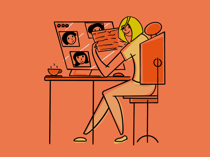 Working from home 👩🏻‍💻 character clean design face home home office illustration loose line minimal office orange people procreate remote work wfh woman work work from home working workspace