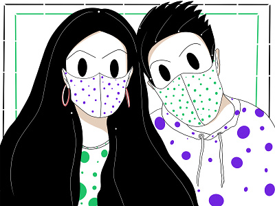 Couple in masks - pandemic time character clean clean design colors coronavirus couple face home illustration love man masks minimal pandemic people quarantine ui ux woman