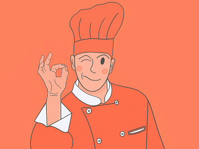 Chef ok character chef clean cook cooker cooking culinary eat face flat fochacz food illustration kitchen man meat minimal procreate restaurant ui