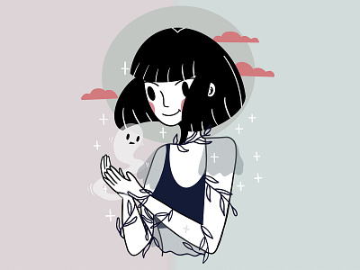 Girl with a ghost challenge character clean cleandesign design design art drawing face ghost girl illustration inspiration lines linestyle minimal mystyle procreate smiledesign style ui design