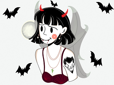 Vampir Girl artwork bats character clean clean design colors design design art face illustration illustration 2d minimal minimalist minimalistic minimalistic art people procreate style ui design woman