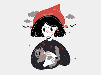 Witch and cat cat character character design clean clean design colors design face illustration lines linestyle loose minimal minimalist minimalistic smile snake style ui design woman