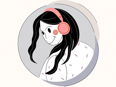 Girl listen music character character design clean colors design face happy headphones illustration lines listen loose minimal minimalistic music simple smile style ui design woman