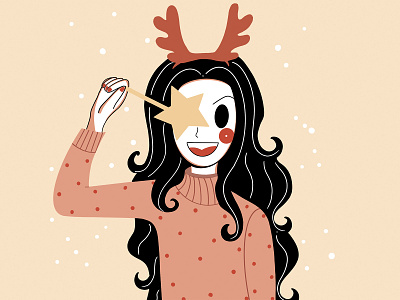 Girl Reindeer character clean colors design face holidays illustration loose minimal people procreate reindeer simple smile snow star style sweater ui design woman
