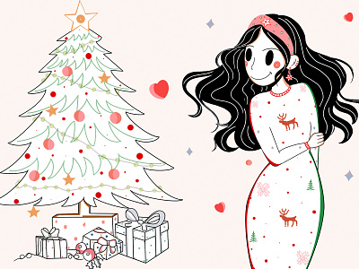 Christmas ❤️ character character design christmas clean colors design face funny illustration loose magicchristmas merry christmas minimal minimalistic presents procreate simple smile style woman