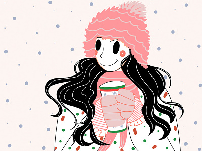 Snow 🥰 character character design christmas clean colors cup design face illustration lines loose minimal procreate simple smile snow style time ui design woman