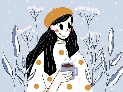 Winter character character design chill chocolate clean clean design colors design face fresh illustration loose minimal simple smile snow style ui design winter woman