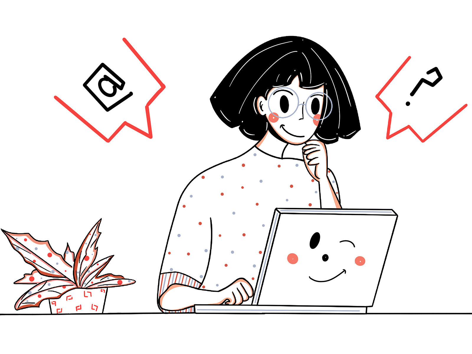 Stay home???????????????(C)???????? character character design clean design face fresh home office illustration loose loose line minimal office remote work ui design wfh woman work work from home working workspace