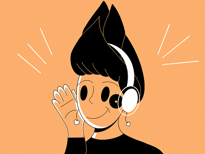 Woman Listening To Music app character character design clean design fresh design graphic design headphones home house illustration listening loose minimal music orange relax simple style ui design