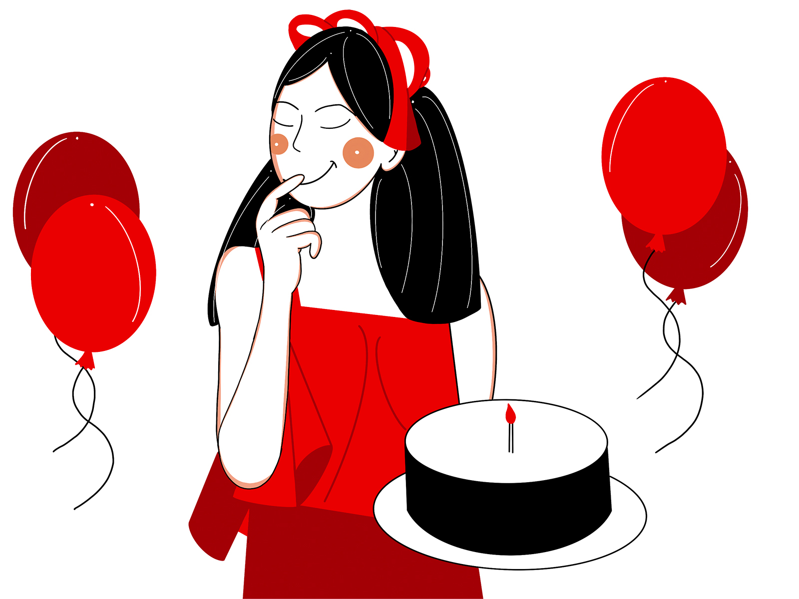 Hello Dribbble, It's my birthday today 🎂 balloons brithday brithday cake cake character character design clean design fresh design graphic design health hello dribble illustration lines loose minimal original red ui design woman illustration