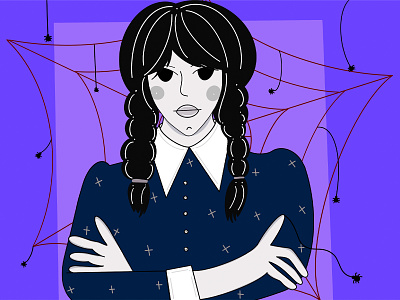 Wendesday Illustration character character design clean cult series design fresh design goth graphic design illustration minimal netflix original portrait series spiders spiders web thing tv wednesday wednesday addams