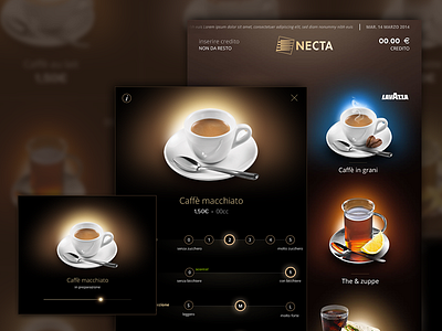 Cofee touch interface app coffee glow icons interface landing minimal shine ui design ux design vending