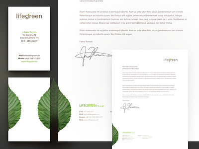 Lifegreen Identity business cards green identity leaf letterhead lifegreen logo minimal print
