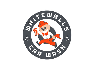 Wally Whitewalls Logo Wip 50s style car wash illustration logo wip