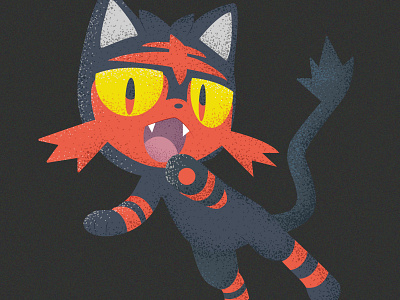 Litten art black cat design feline illustration kitty love pokemon red shading stipple vector